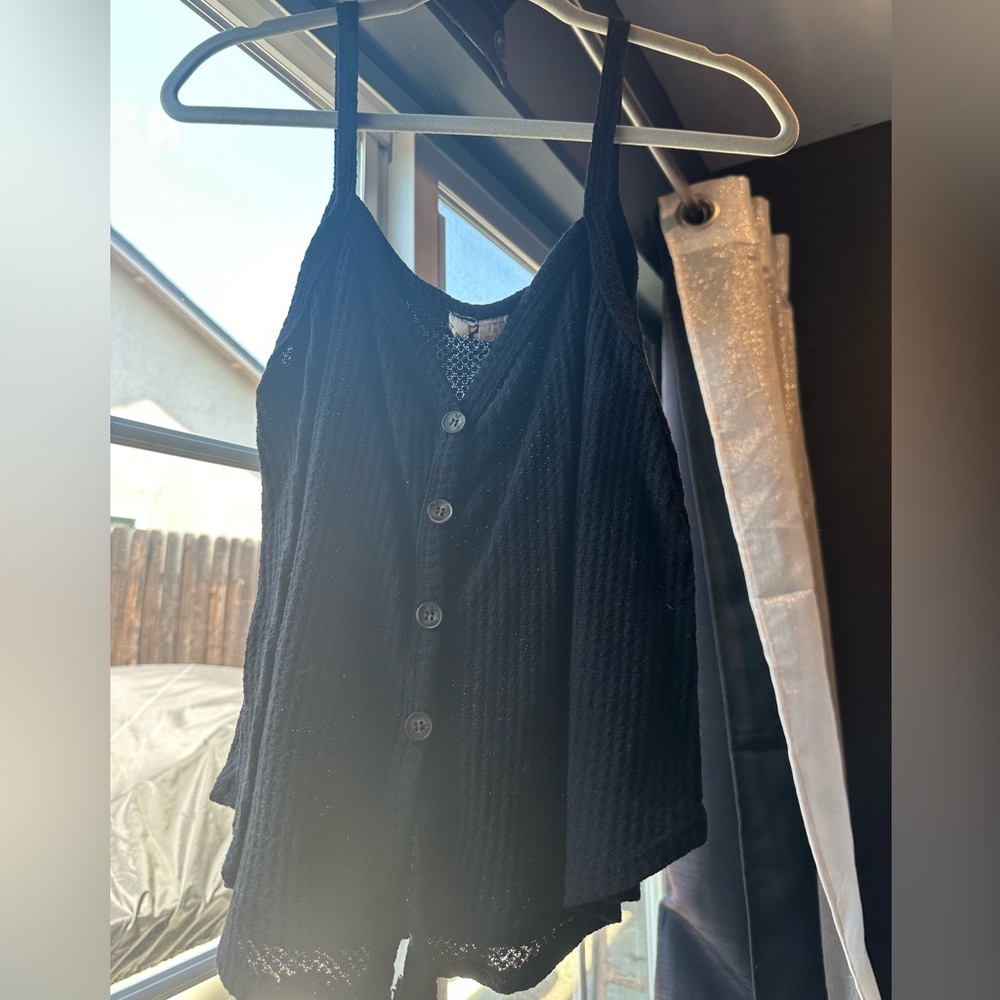 Black V Neck Button Front Tank Top